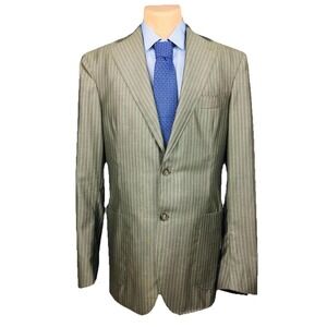 Randy Willard Gray Stripe Elbow Patch Functional Cuff Bespoke Blazer Size 44L